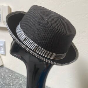 Womens San Diego Hat Company Black Fedora Hat w/Black  and white Trim